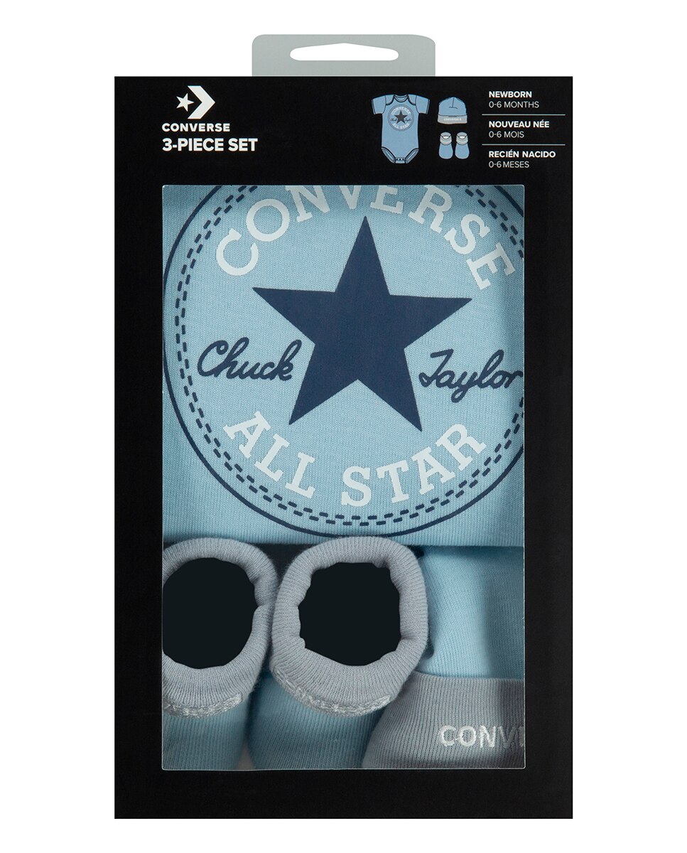 Conjunto de Macacão, Meias e Botas de Tricot de Bebé Converse Azul-3