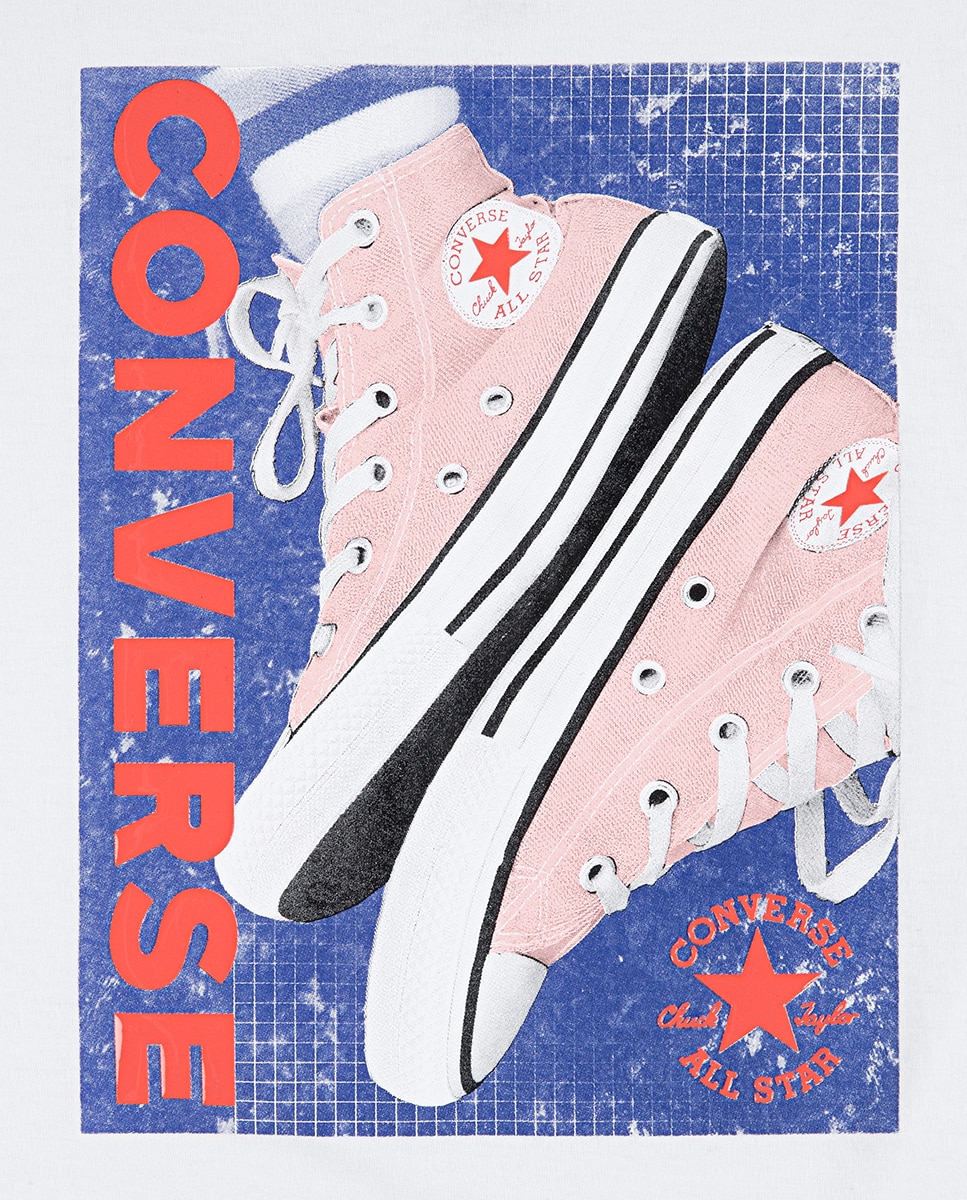 T-shirt Boyfriend com Estampado Gráfico de Sapatilhas Converse Branco-3