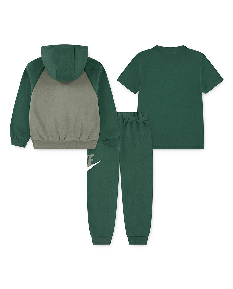 Conjunto de camiseta, sudadera con cremallera y pantalón Nike