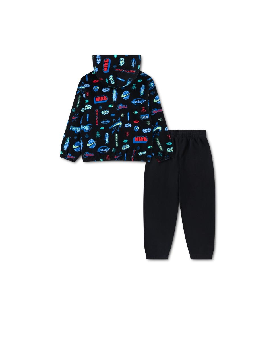 Conjunto de Sweatshirt com Capuz de Forro Polar Estampada de 2 Peças Sportswear Preto-2