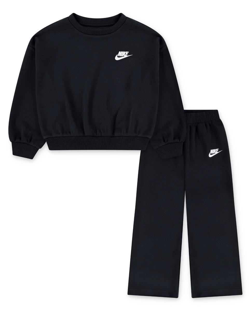 Imagen 0 de Conjunto de camiseta de cuello redondo y pantalón ancho Nike para niña Negro