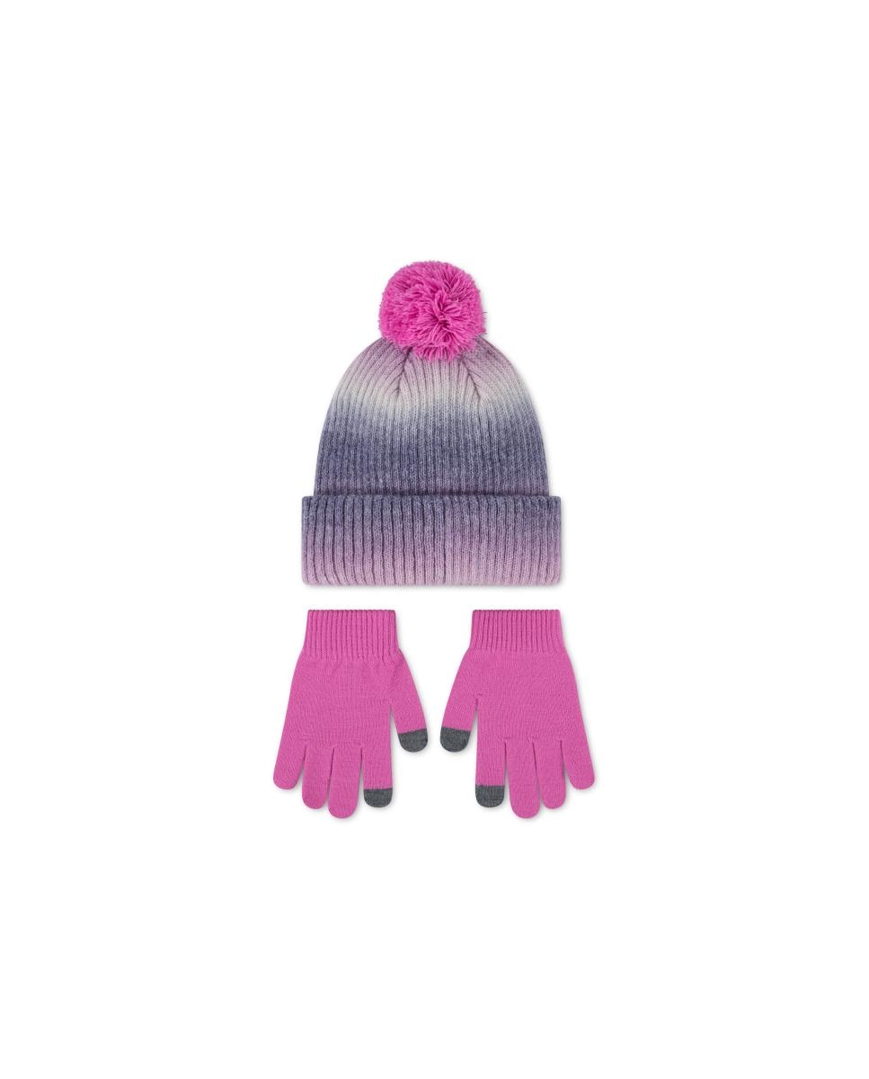 Conjunto de Gorro e Luvas com Pompom em Degradé Rosa-2