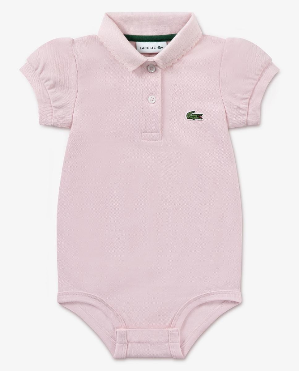 Body de Piqué de Bebé com Mangas Franzidas Lacoste Rosa-1