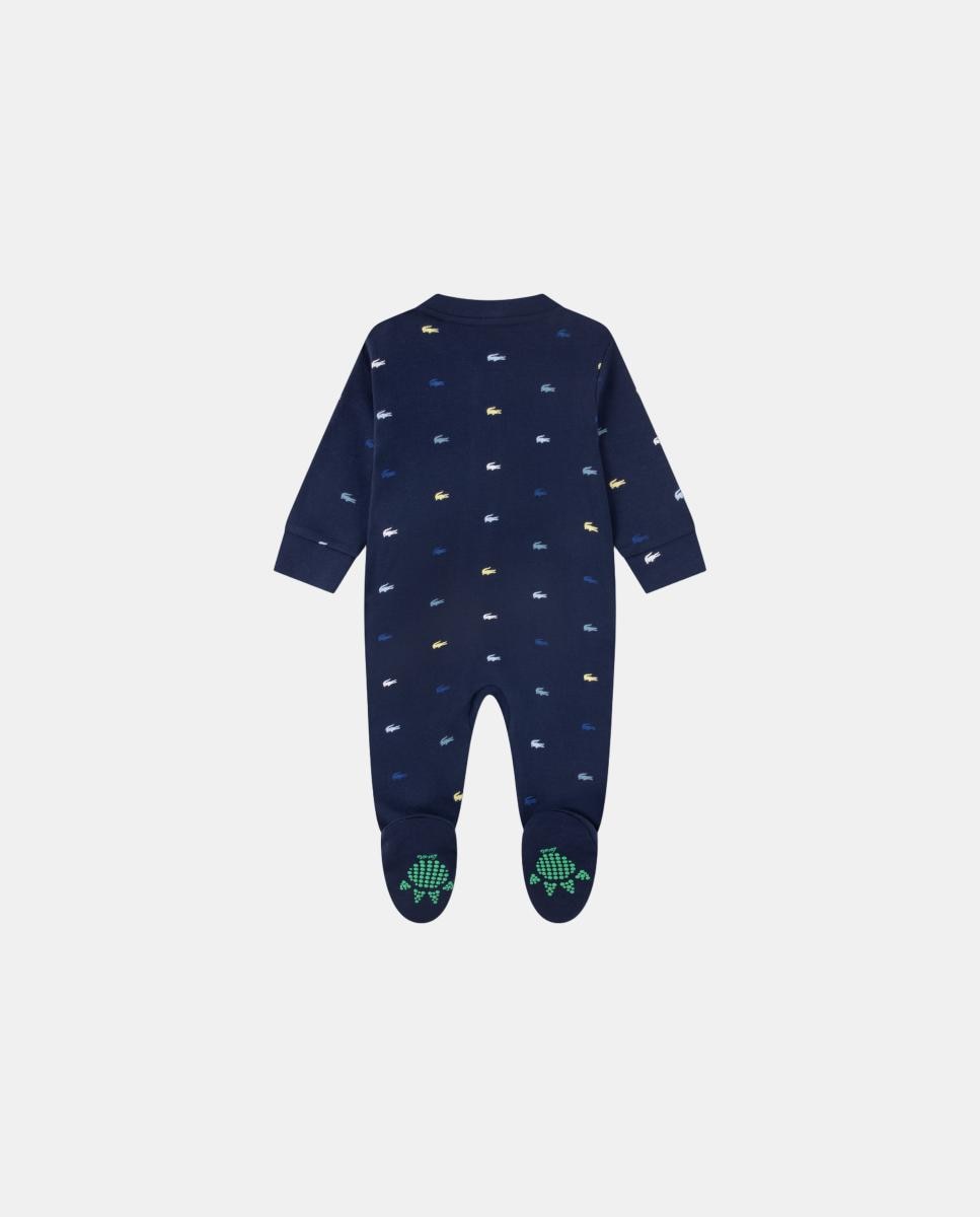 Macacão com Botas de Tricot e Estampado Integral de Crocodilo Unissexo Azul-2