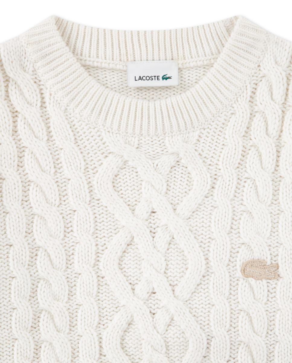 Camisola de Malha Entrançada Lacoste Branco-3