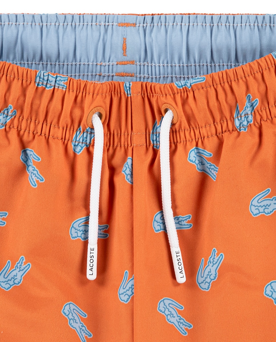 Calções de Banho com Estampado de Crocodilo Lacoste Laranja-3