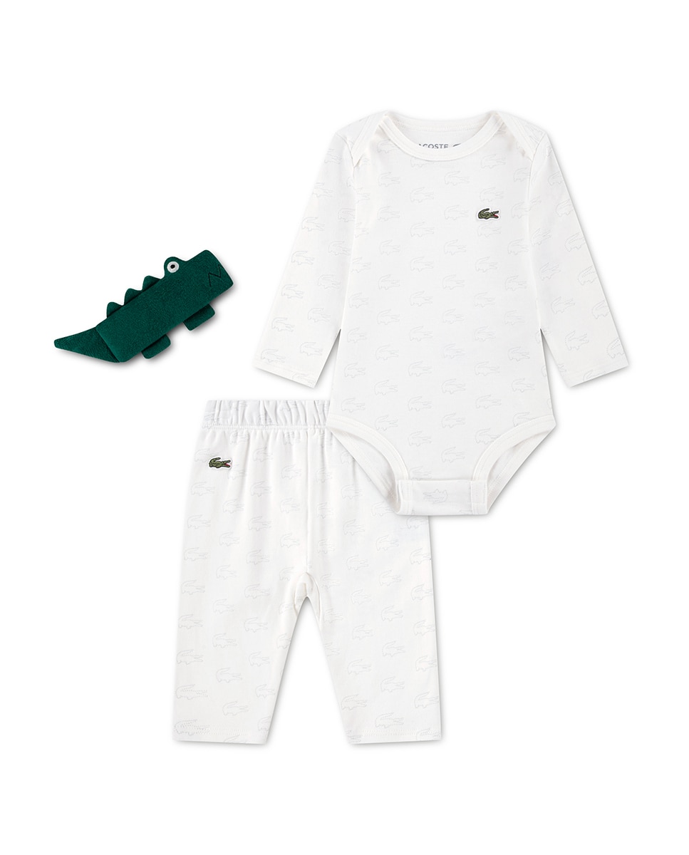Conjunto de 3 Peças com Estampado de Crocodilo Lacoste Branco-6