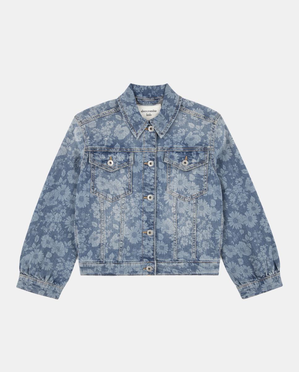 Casaco de Ganga Extra Grande com Estampado Floral Abercrombie Kids Azul-2