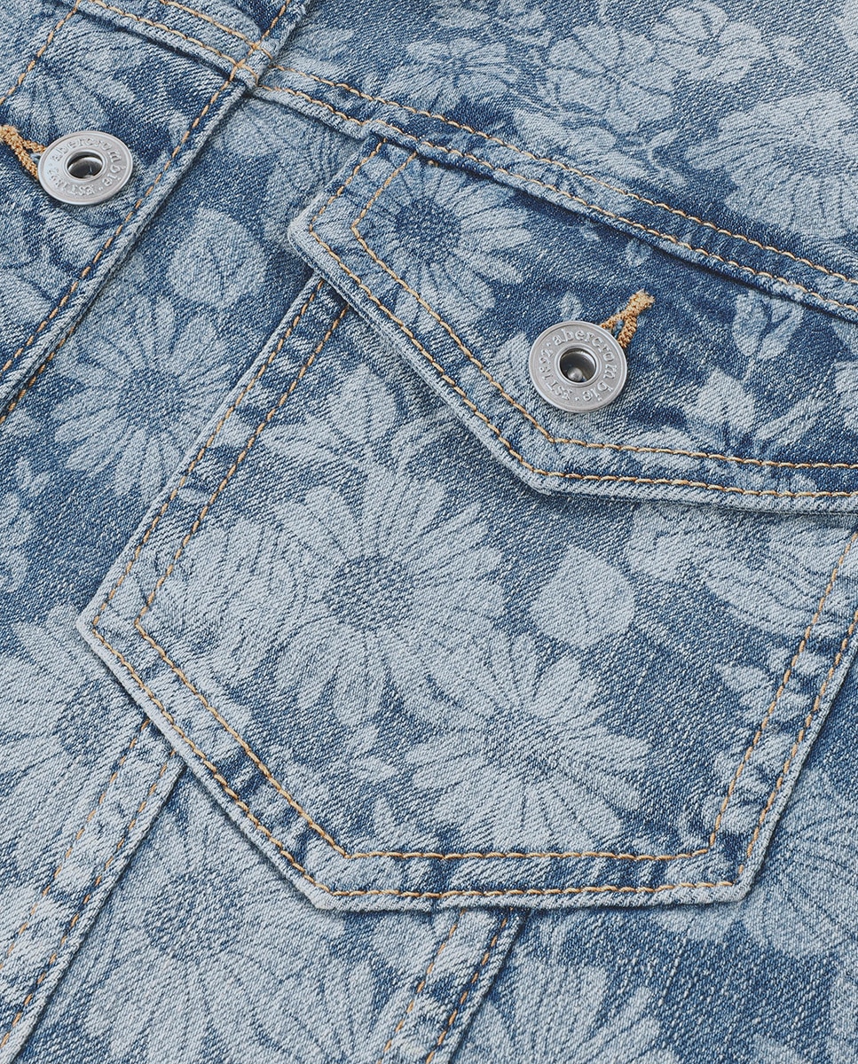 Casaco de Ganga Extra Grande com Estampado Floral Abercrombie Kids Azul-4