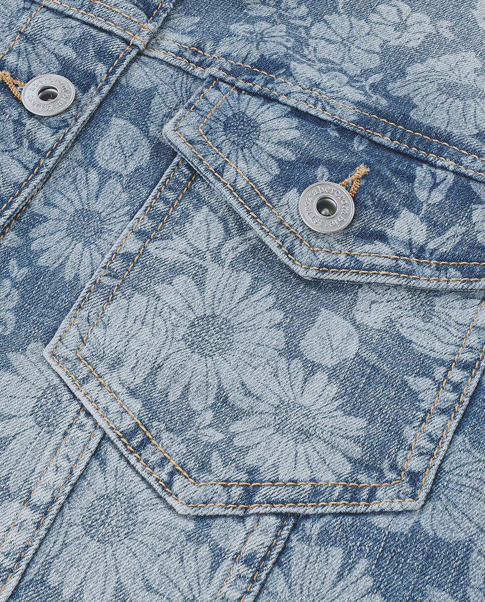 Casaco de Ganga Extra Grande com Estampado Floral Abercrombie Kids Azul-5