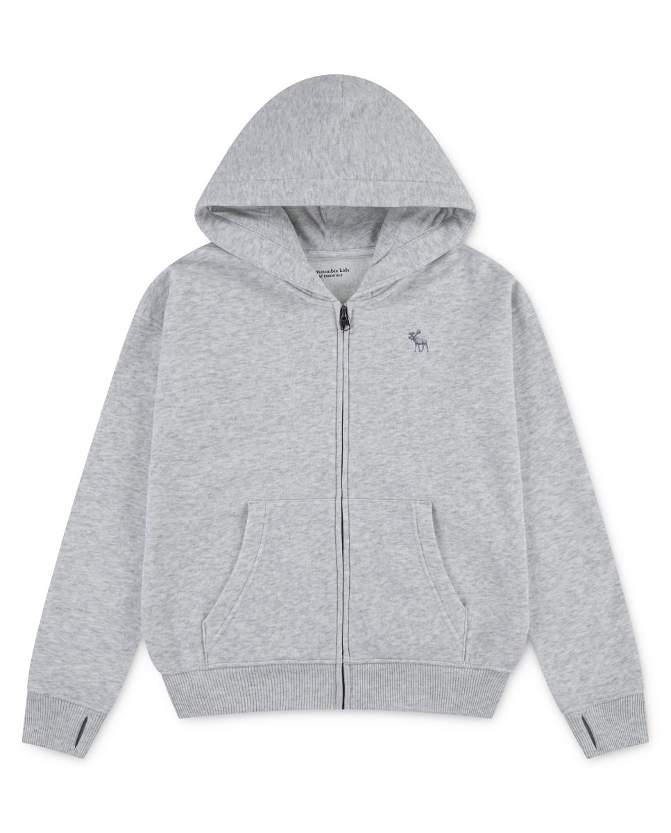 Sweatshirt com Capuz e Fecho de Correr Completo Kids Essentials Abercrombie Kids Cinzento-1