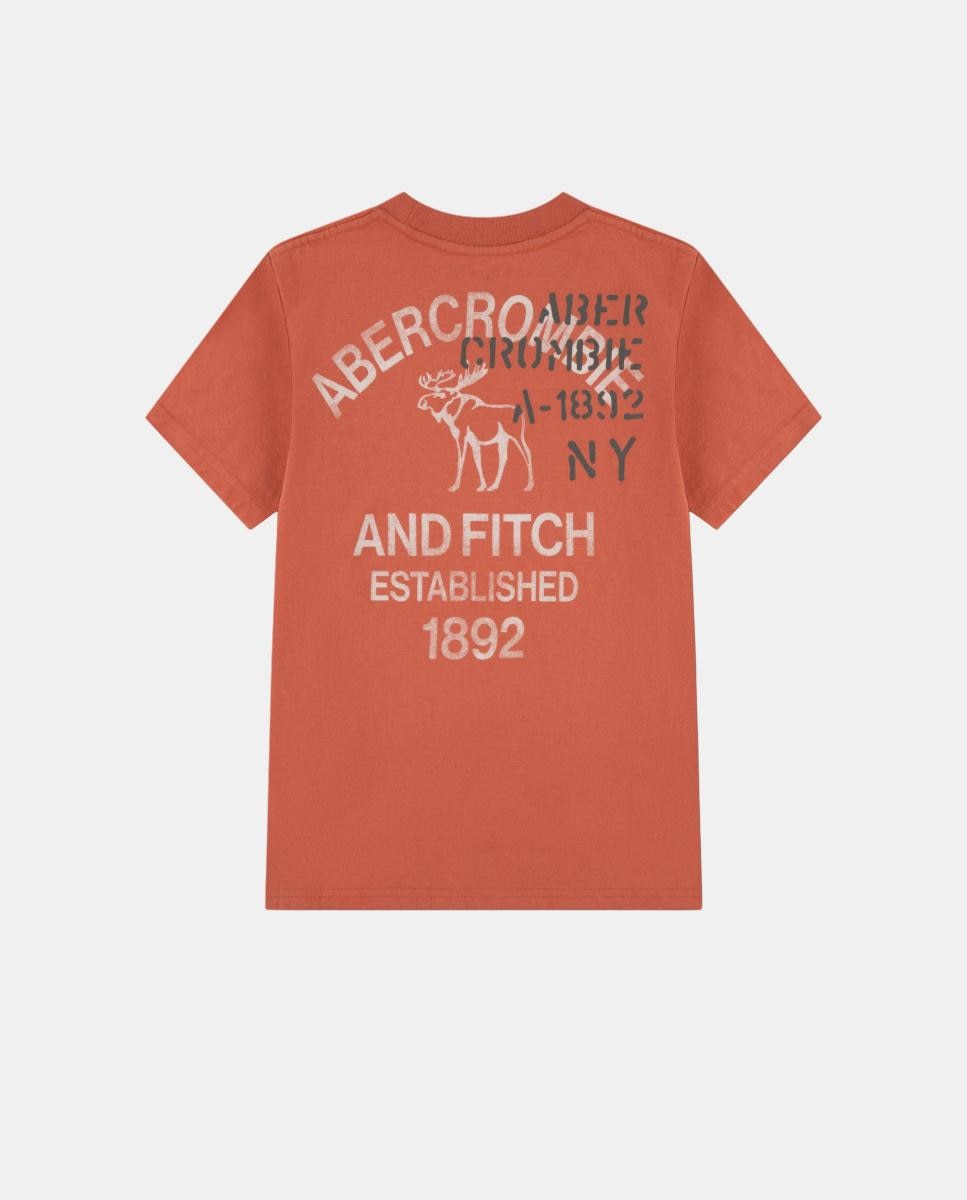 T-shirt Retro de Alce de Criança Abercrombie Kids Laranja-2