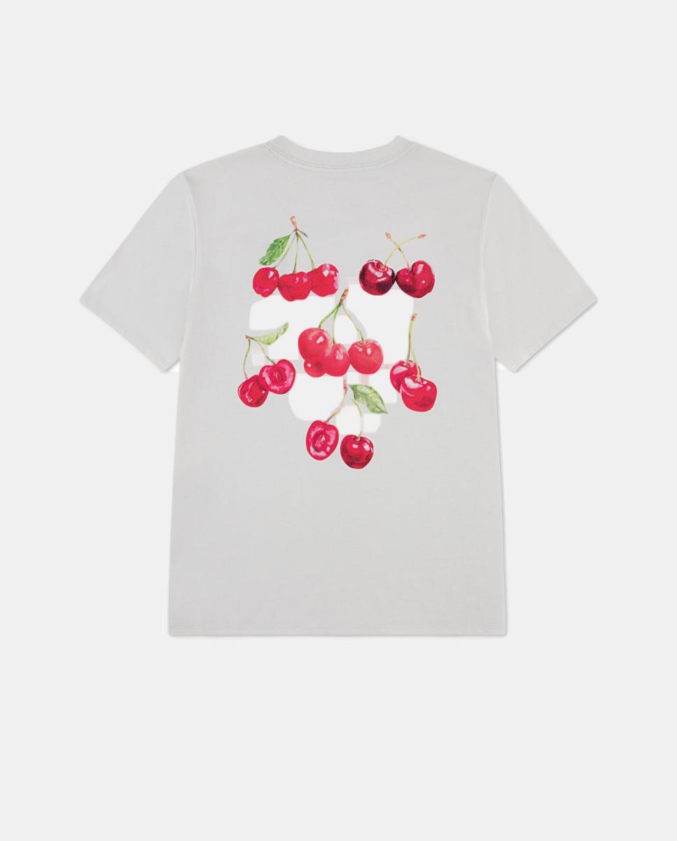 T-shirt Quadrada com Estampado de Cerejas Creme-2