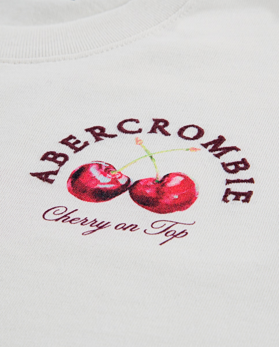 T-shirt Quadrada com Estampado de Cerejas Creme-3