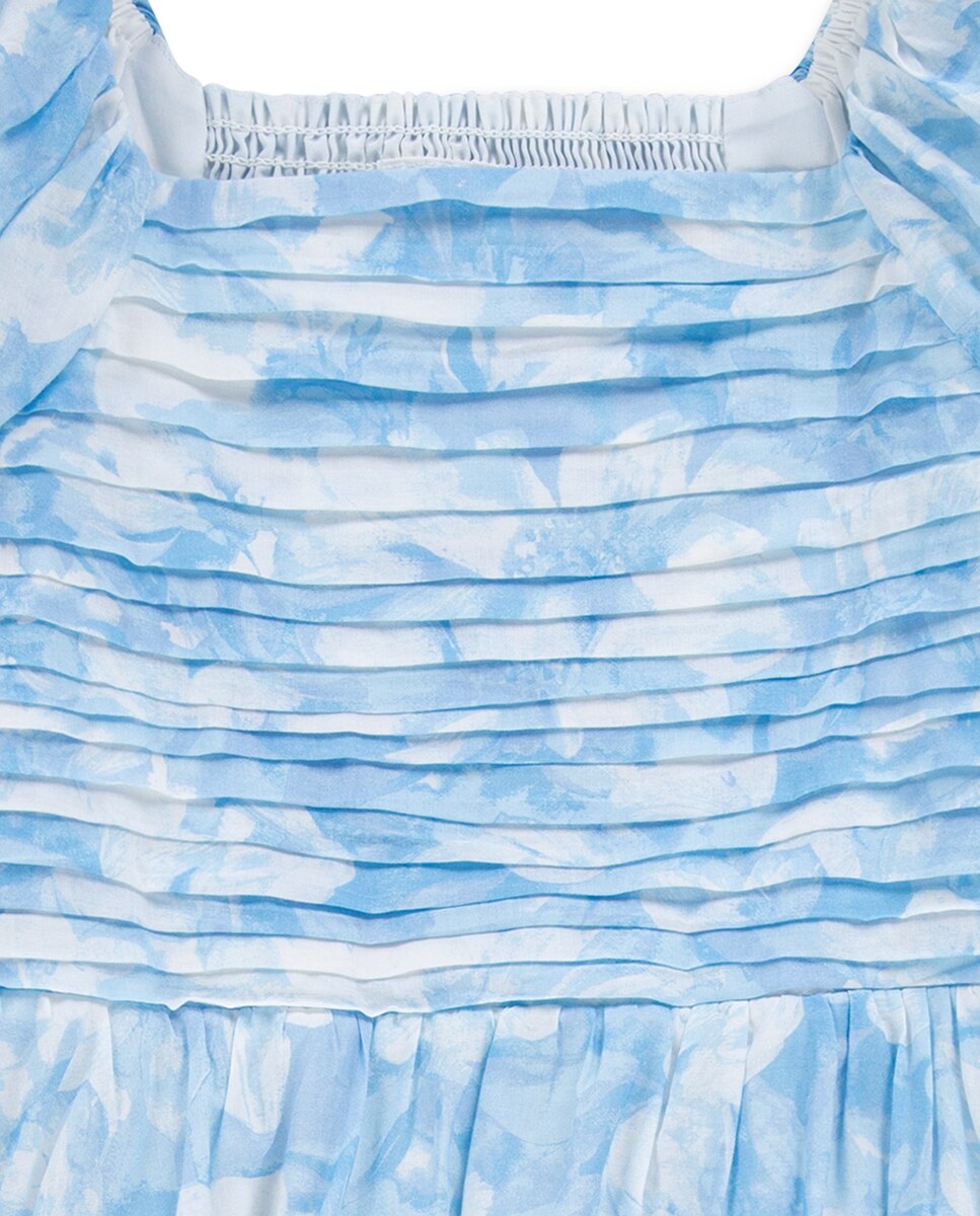 Vestido de Chiffon com Mangas em Balão Emerson Azul-3