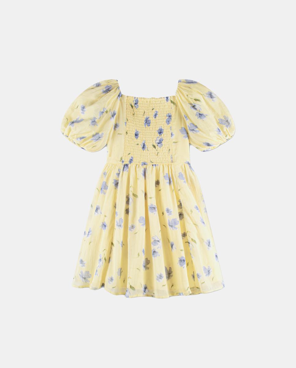 Vestido de Chiffon com Mangas em Balão Emerson Abercrombie Kids Amarelo-2