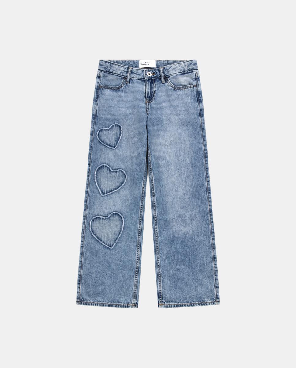 Jeans Folgadas de Cintura Baixa com Corações Abercrombie Kids Azul-2