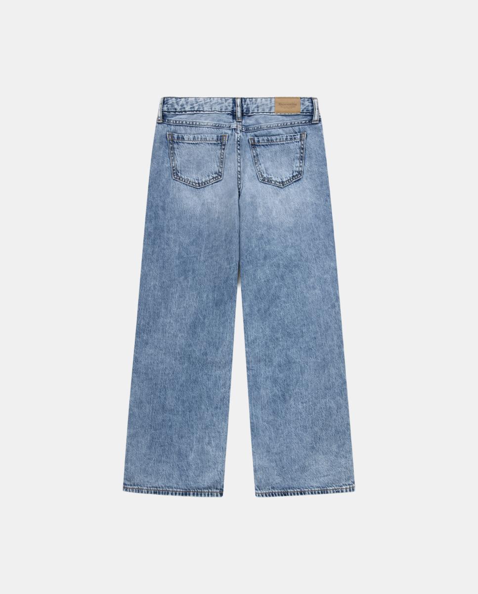 Jeans Folgadas de Cintura Baixa com Corações Abercrombie Kids Azul-3