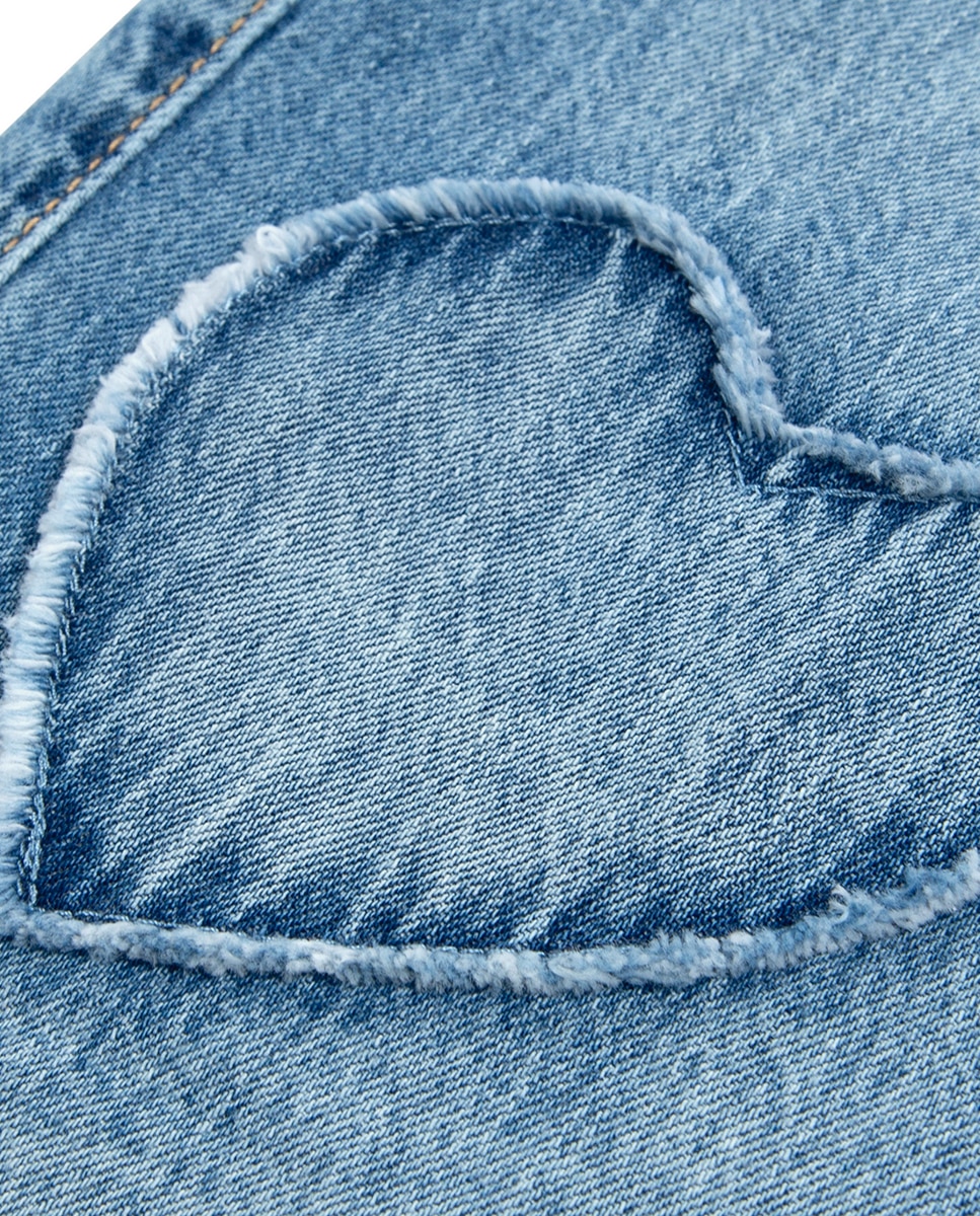 Jeans Folgadas de Cintura Baixa com Corações Abercrombie Kids Azul-4