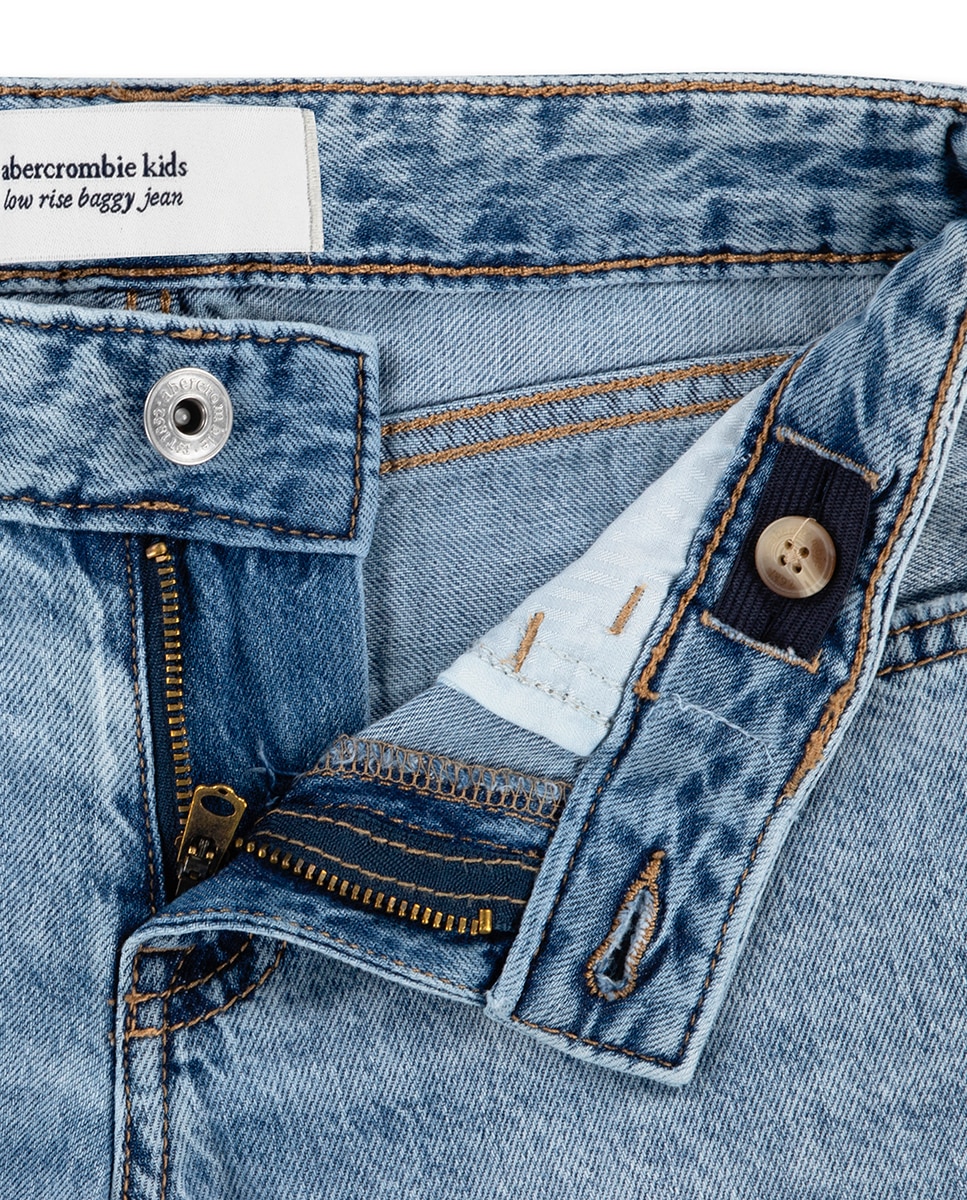 Jeans Folgadas de Cintura Baixa com Corações Abercrombie Kids Azul-5