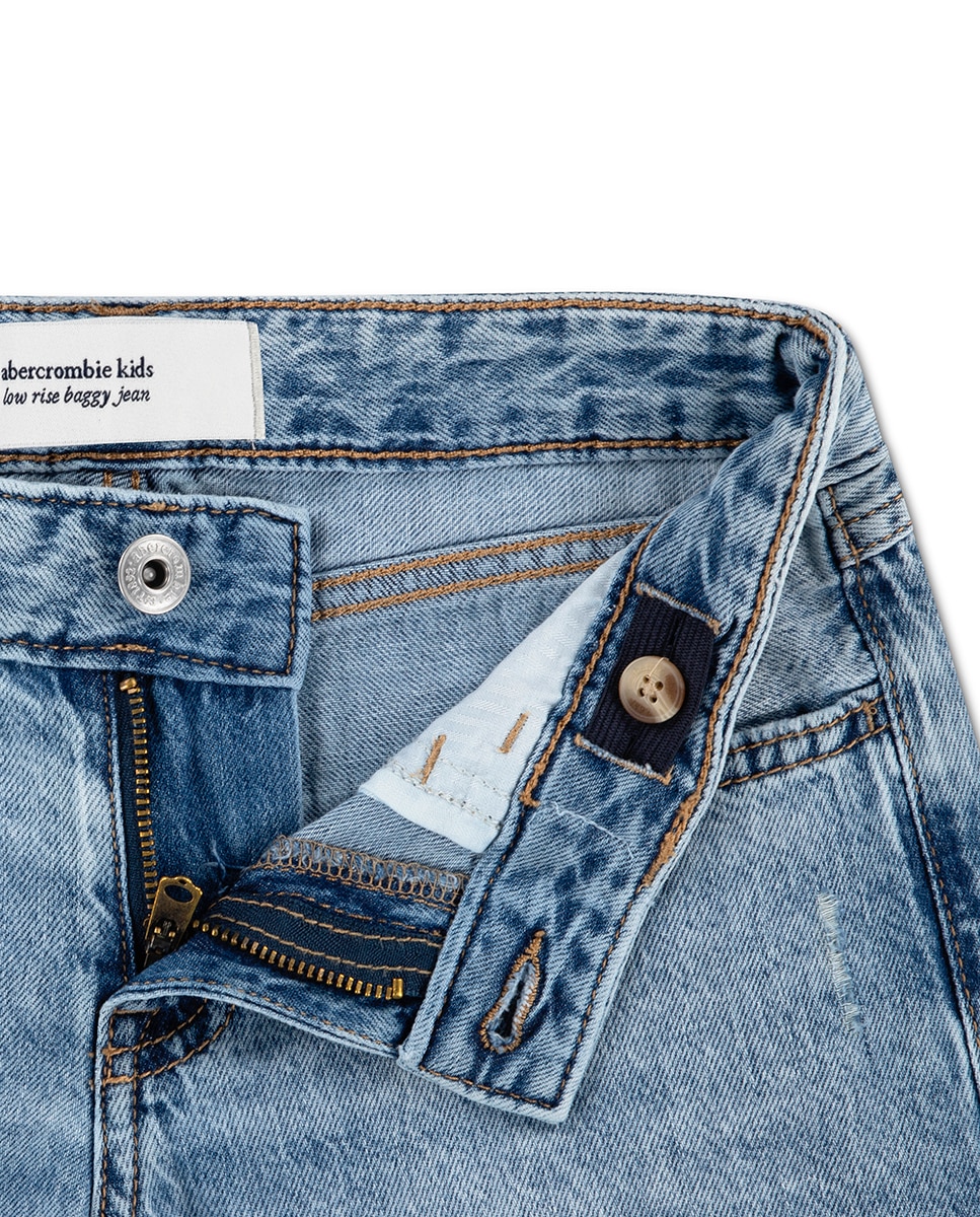 Jeans Folgadas de Cintura Baixa com Corações Abercrombie Kids Azul-7