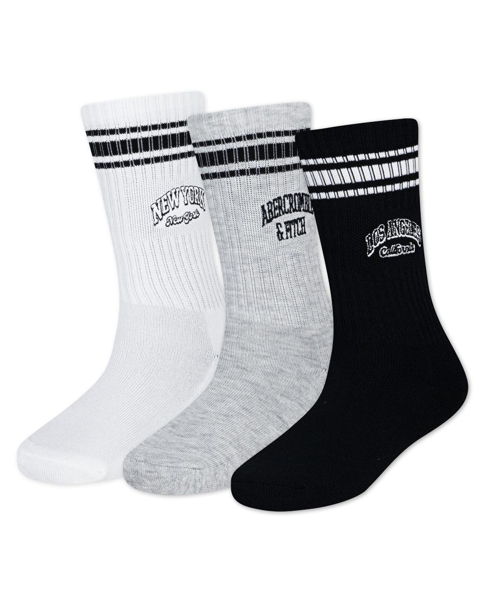 Pack de 3 Pares de Meias de Meio Cano Varsity Abercrombie Kids Branco-1