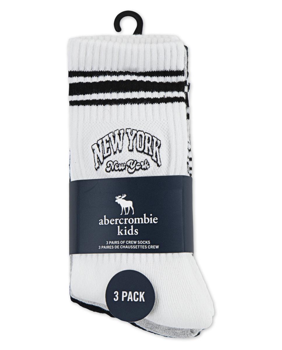 Pack de 3 Pares de Meias de Meio Cano Varsity Abercrombie Kids Branco-3