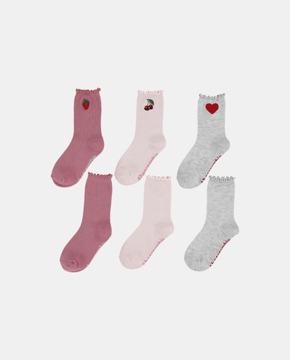 Imagen 0 de Calcetines de media caña con ribete de lechuga de Abercrombie Kids (paquete de 3)