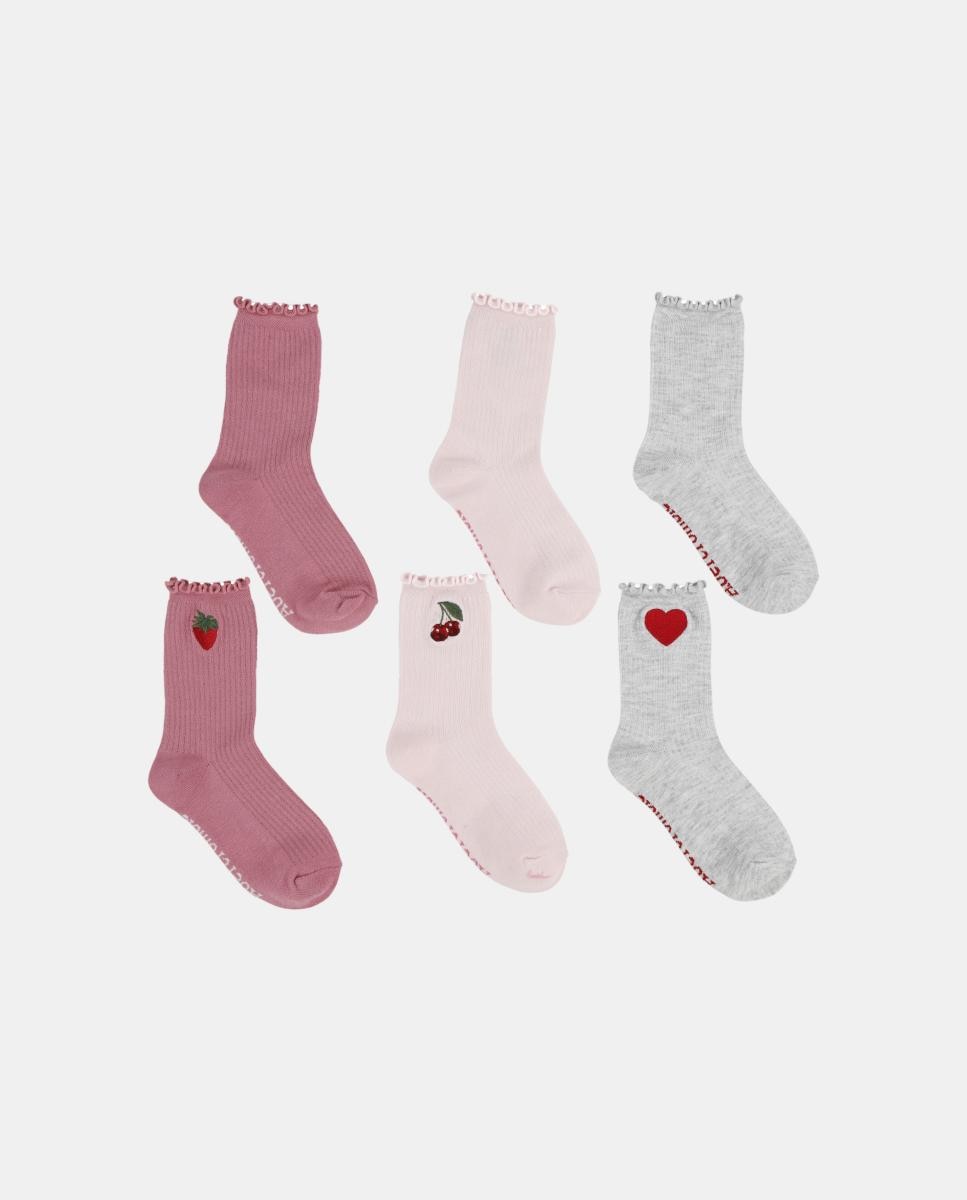 Meias de Meio Cano com Debruado de Alface (Pack de 3 Pares) Abercrombie Kids Rosa-2