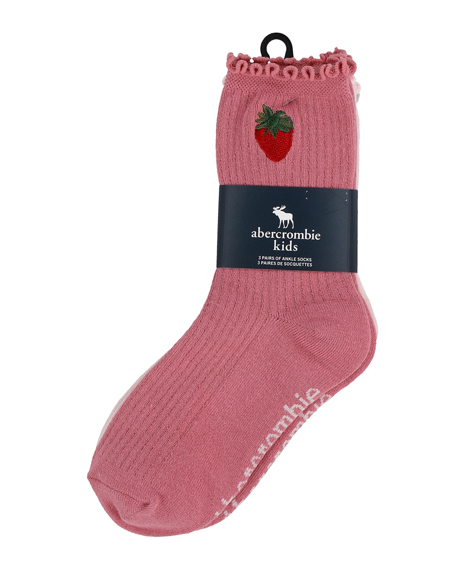 Meias de Meio Cano com Debruado de Alface (Pack de 3 Pares) Abercrombie Kids Rosa-3