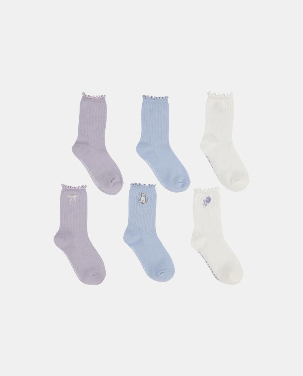Meias de Meio Cano com Debruado de Alface (Pack de 3 Pares) Abercrombie Kids Azul-2
