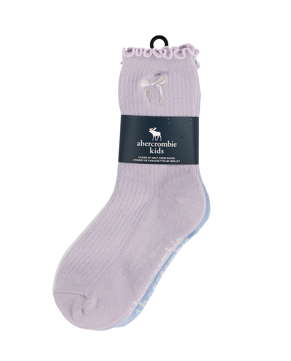 Meias de Meio Cano com Debruado de Alface (Pack de 3 Pares) Abercrombie Kids Azul-3