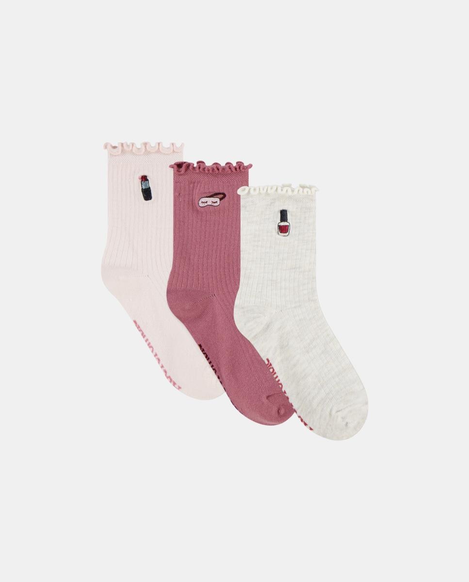 Meias Kids Half-Crew com Debruado de Alface (Pack de 3 Pares) Abercrombie Kids Rosa-2