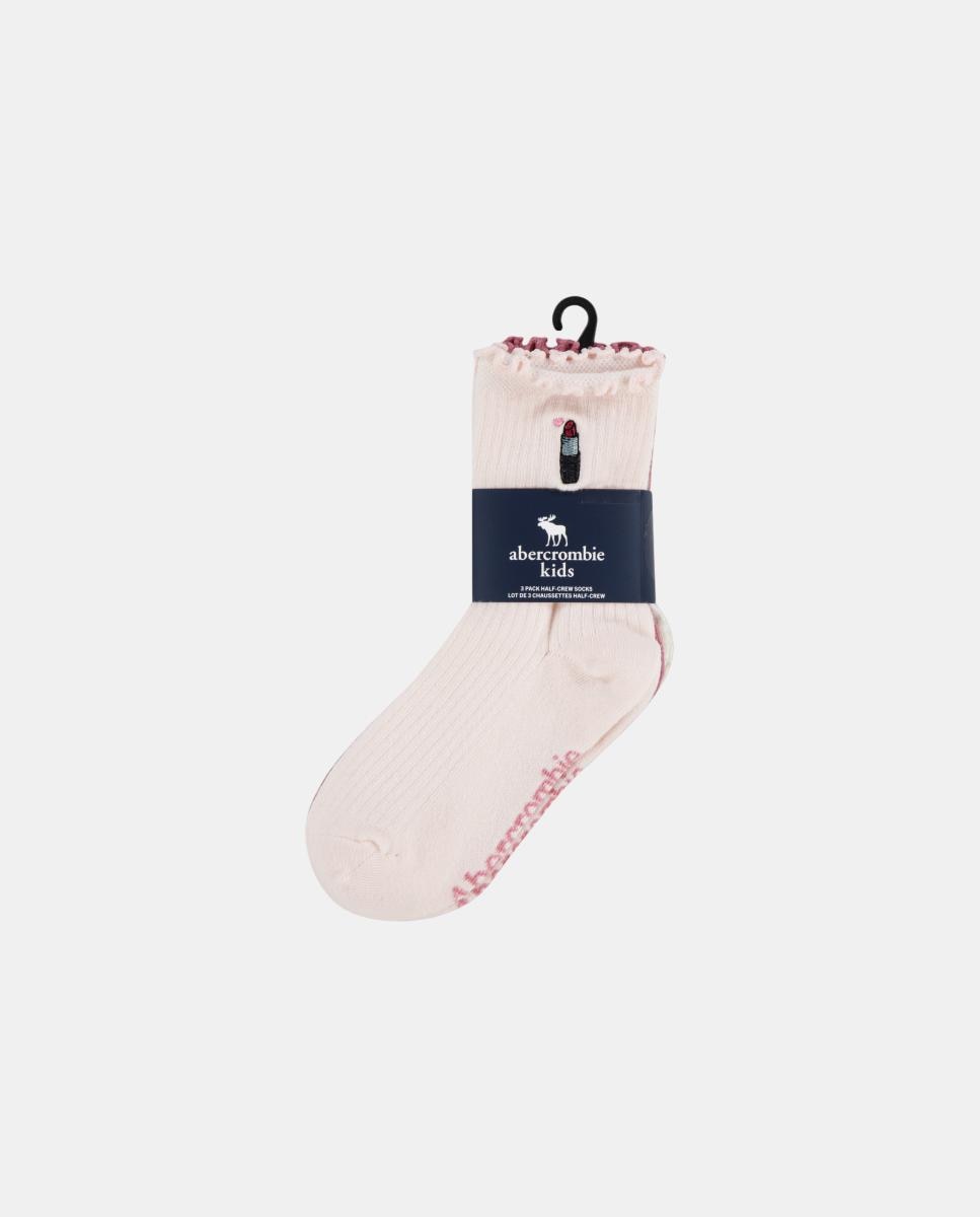 Meias Kids Half-Crew com Debruado de Alface (Pack de 3 Pares) Abercrombie Kids Rosa-3