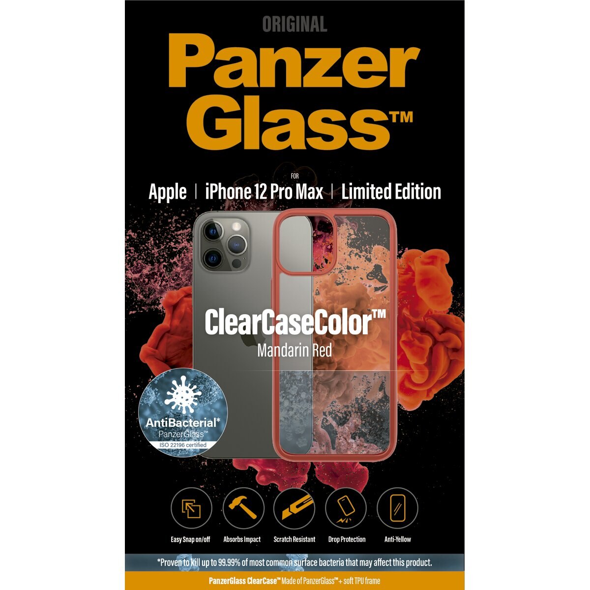 Funda Mandarin Red PanzerGlass ClearCase para iPhone 12 Pro Max - Rojo Rojo-1