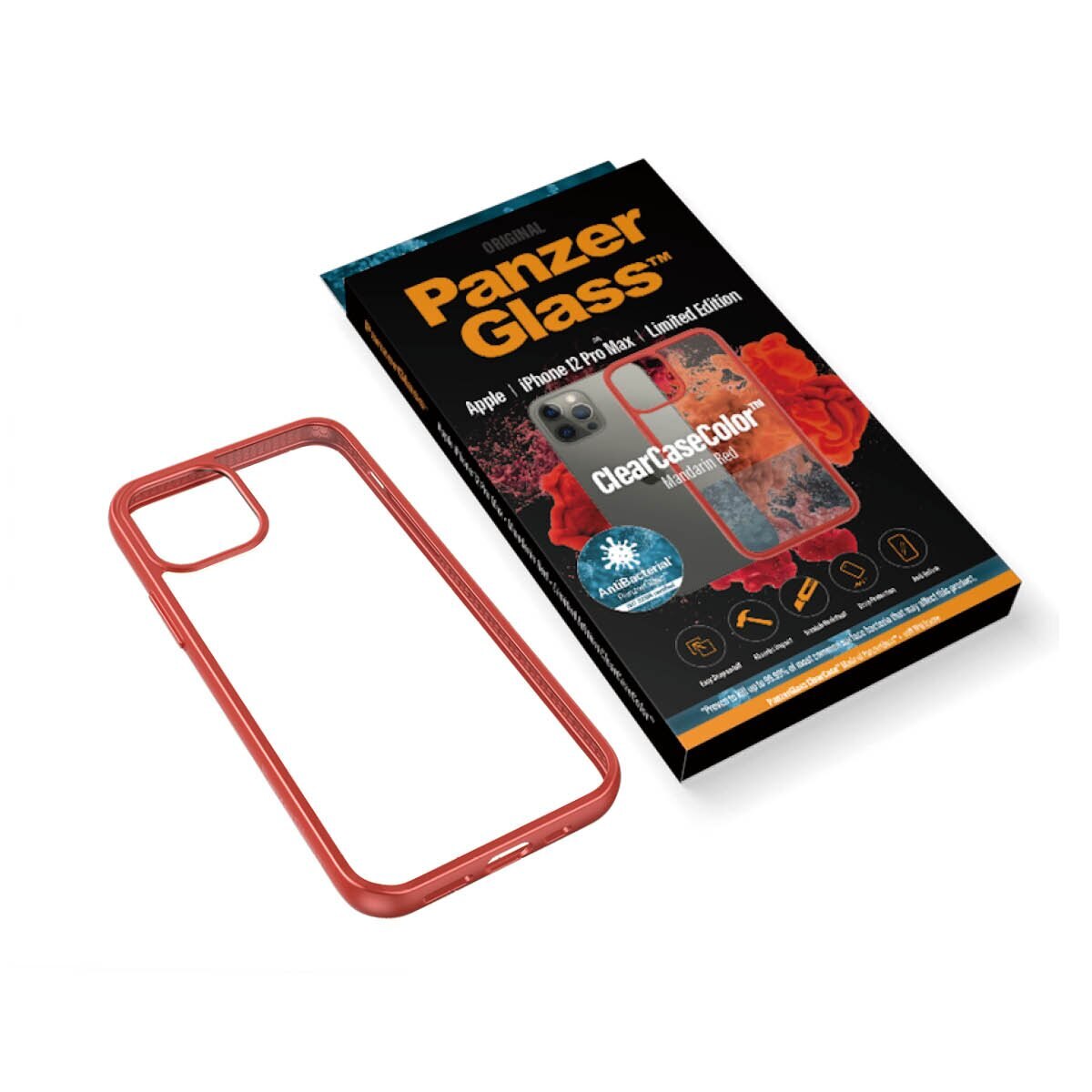 Funda Mandarin Red PanzerGlass ClearCase para iPhone 12 Pro Max - Rojo Rojo-3