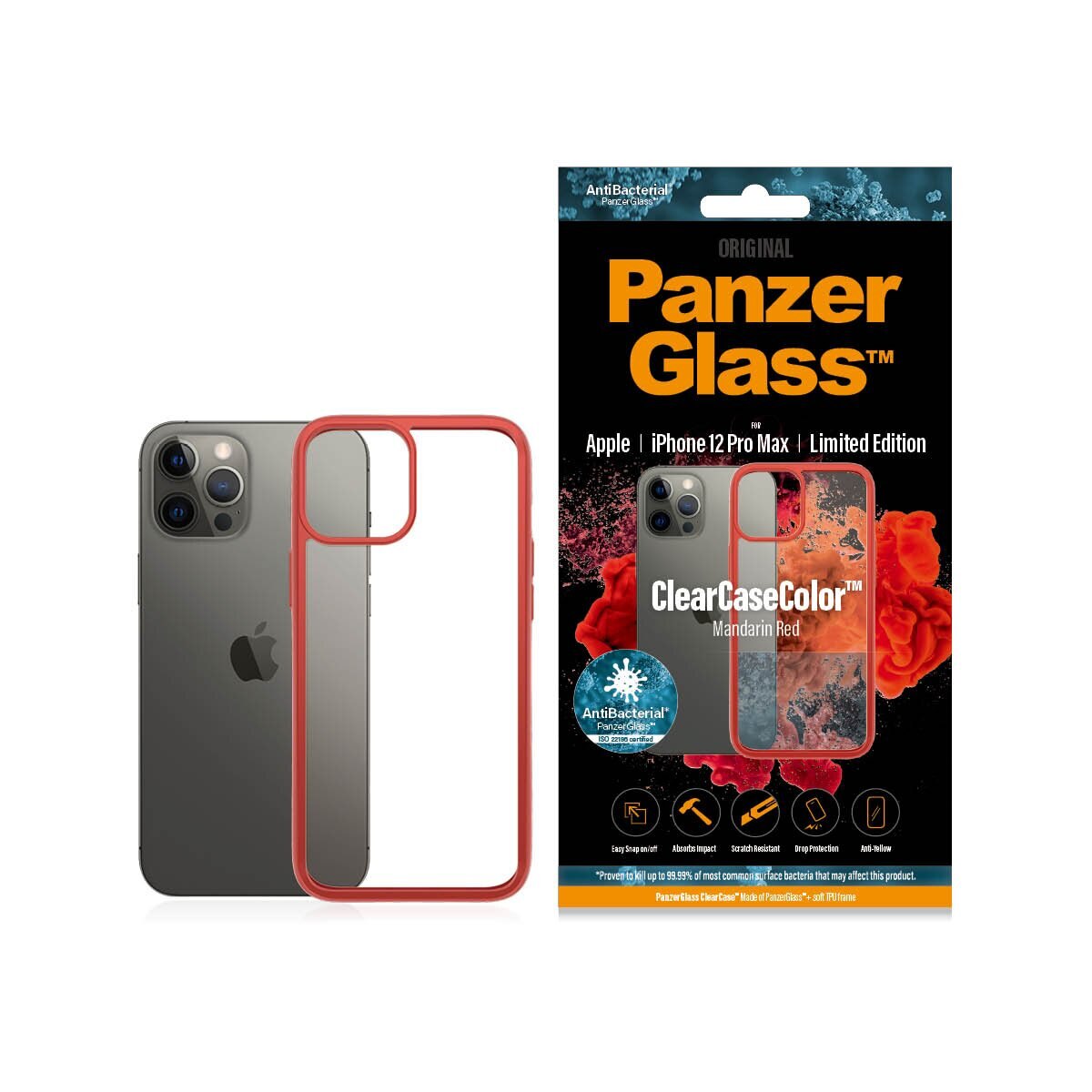 Funda Mandarin Red PanzerGlass ClearCase para iPhone 12 Pro Max - Rojo Rojo-5