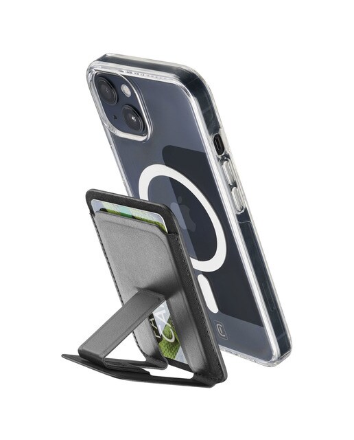Tarjetero magnético Cellular Line Pocket Stand Mag compatible con MagSafe negro Negro-1