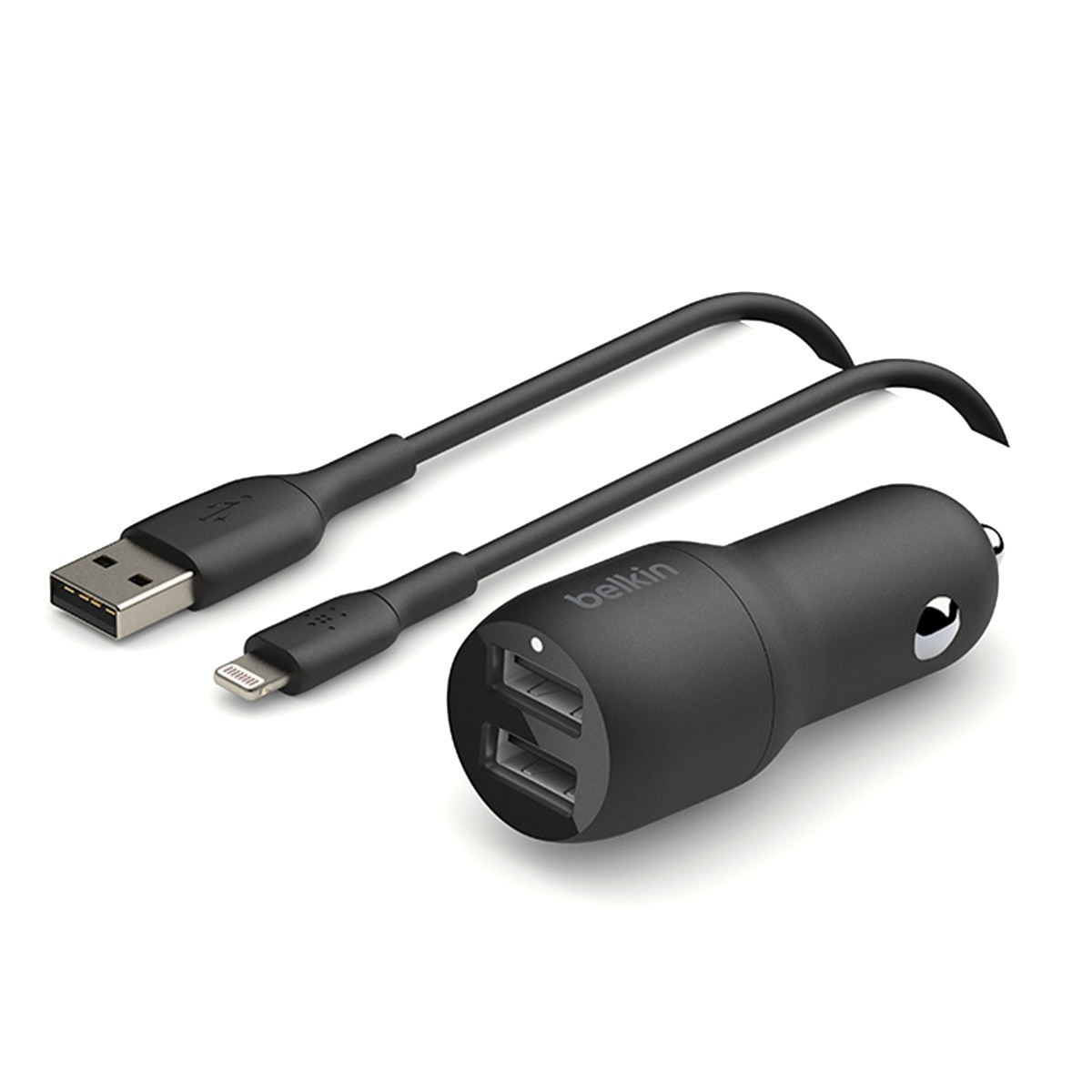 Imagen 0 de Cargador para coche Belkin doble USB-A 24 W + cable USB-A a Lightning