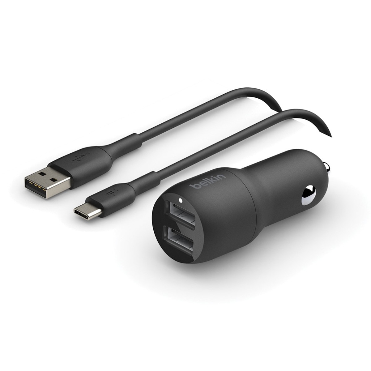 Cargador para coche Belkin doble USB-A 24 W + cable USB-A a USB-C Negro-1