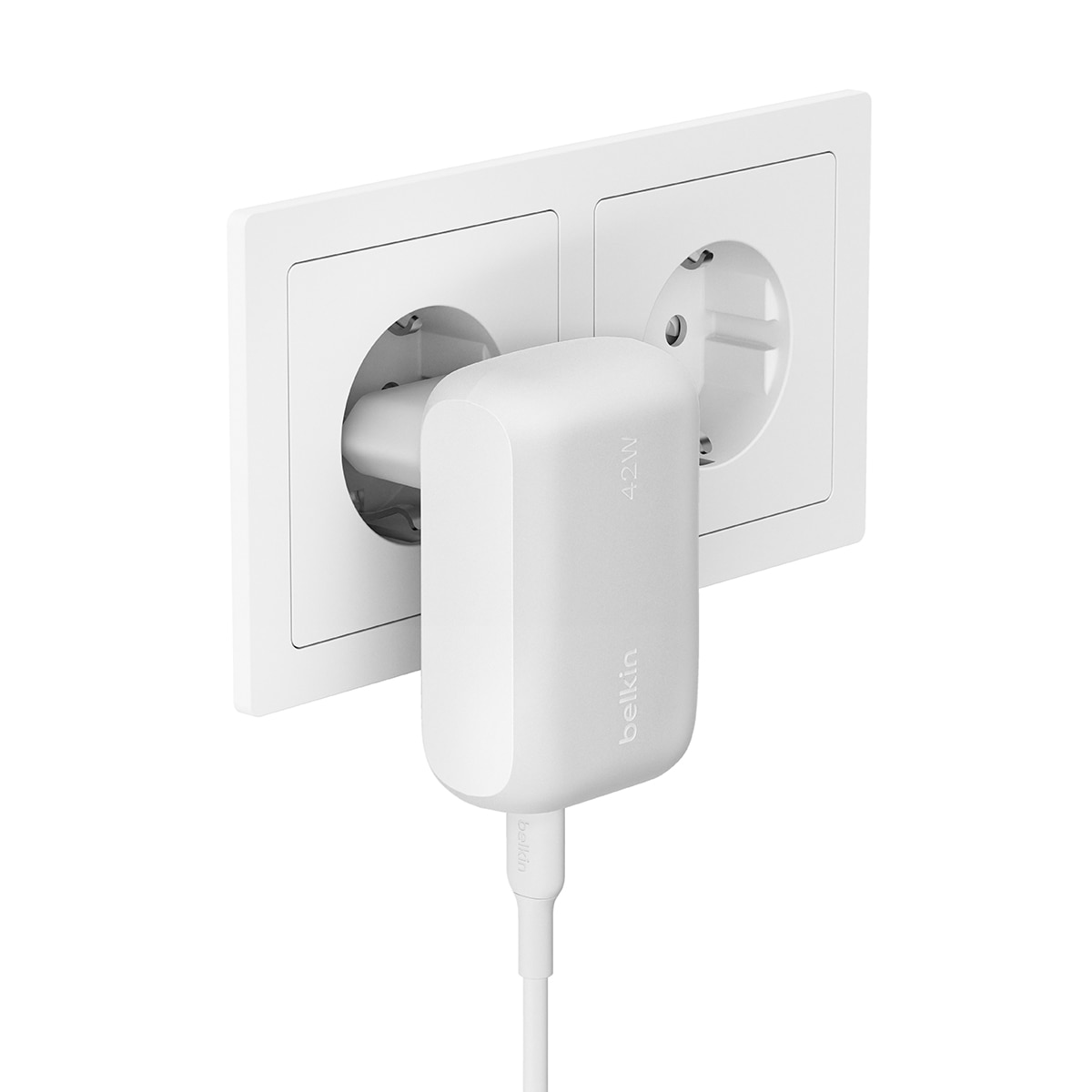 Cargador dual pared Belkin BoostCharge de 42W Blanco-4