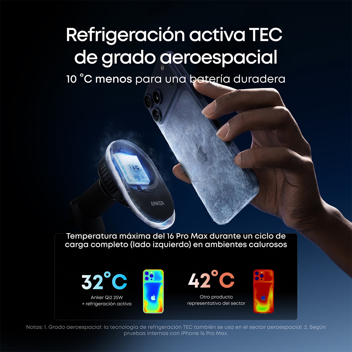 Cargador de coche Inalámbrico Anke Prime, 25W, Qi2, MagSafe, con refrigeración, imán y soporte para rejilla - Negro Negro-5