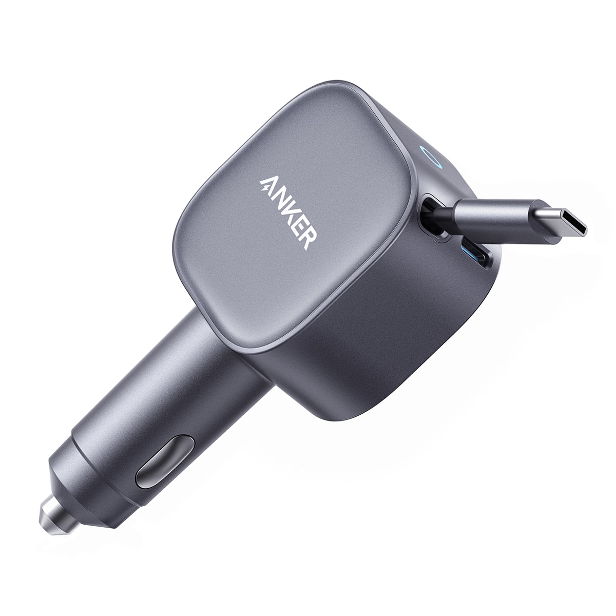 Imagen 1 de Cargador de coche Anker Nano, 75W, Carga rápida, USB-C y Cable retráctil USB-C Gris