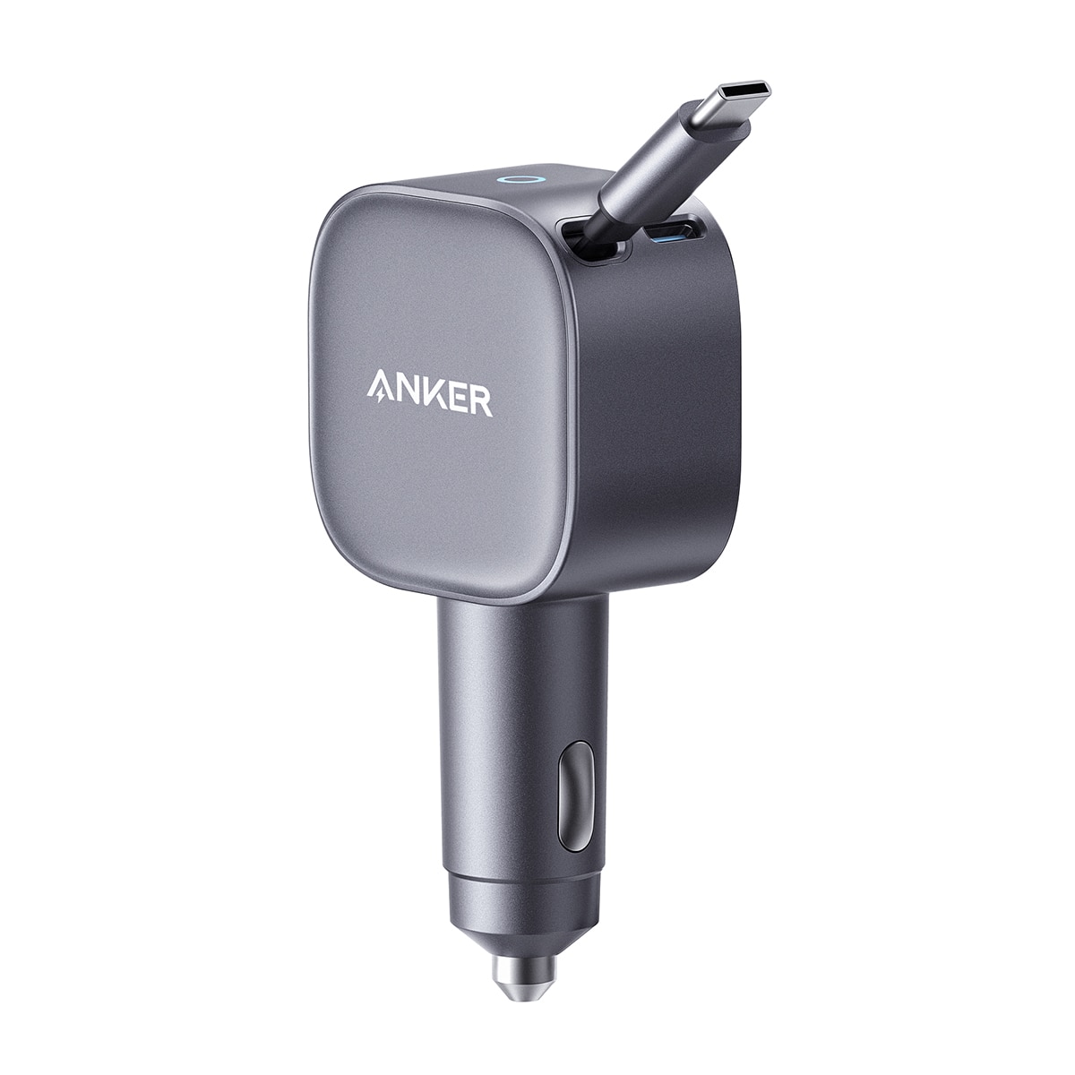 Imagen 3 de Cargador de coche Anker Nano, 75W, Carga rápida, USB-C y Cable retráctil USB-C - Gris Gris