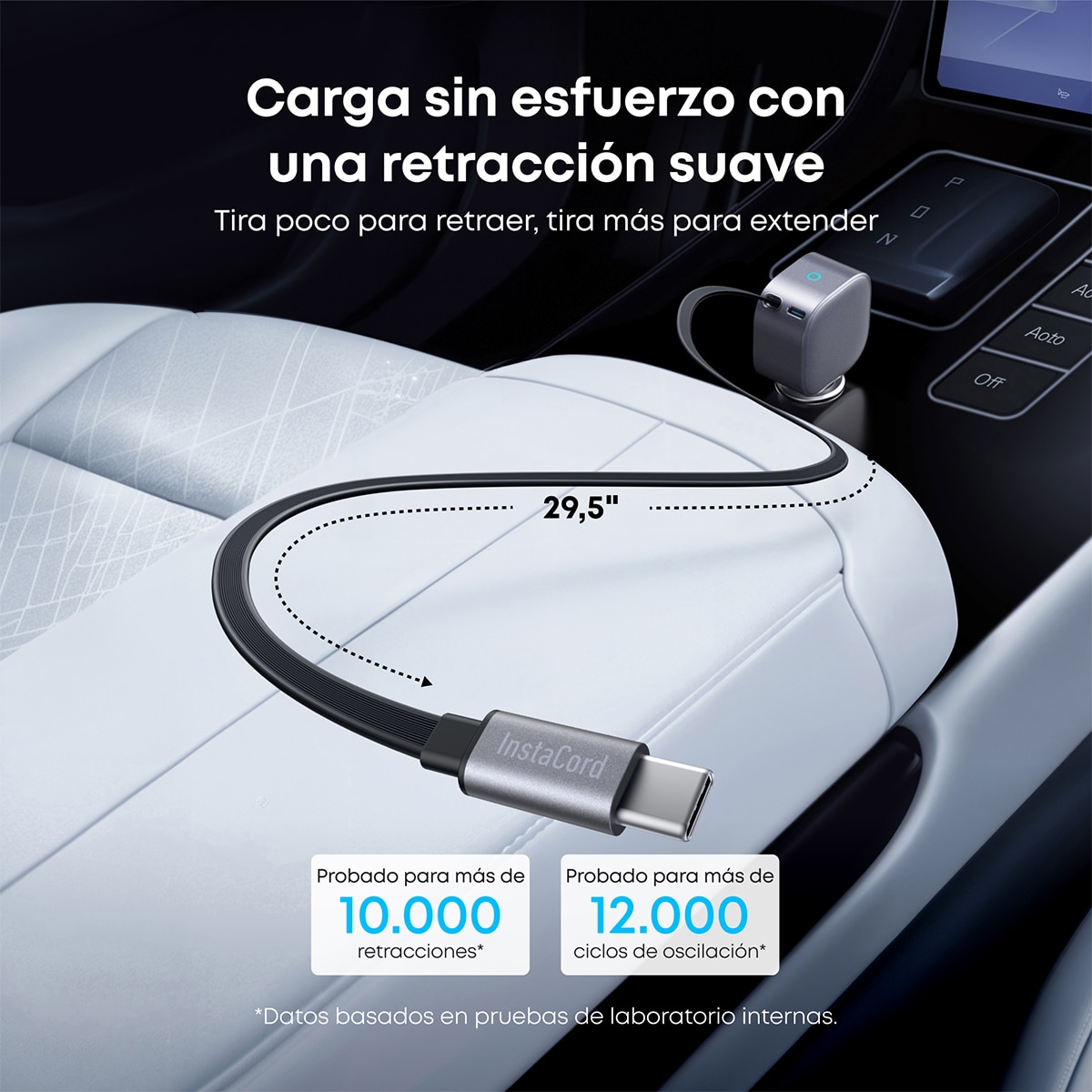 Imagen 5 de Cargador de coche Anker Nano, 75W, Carga rápida, USB-C y Cable retráctil USB-C - Gris Gris