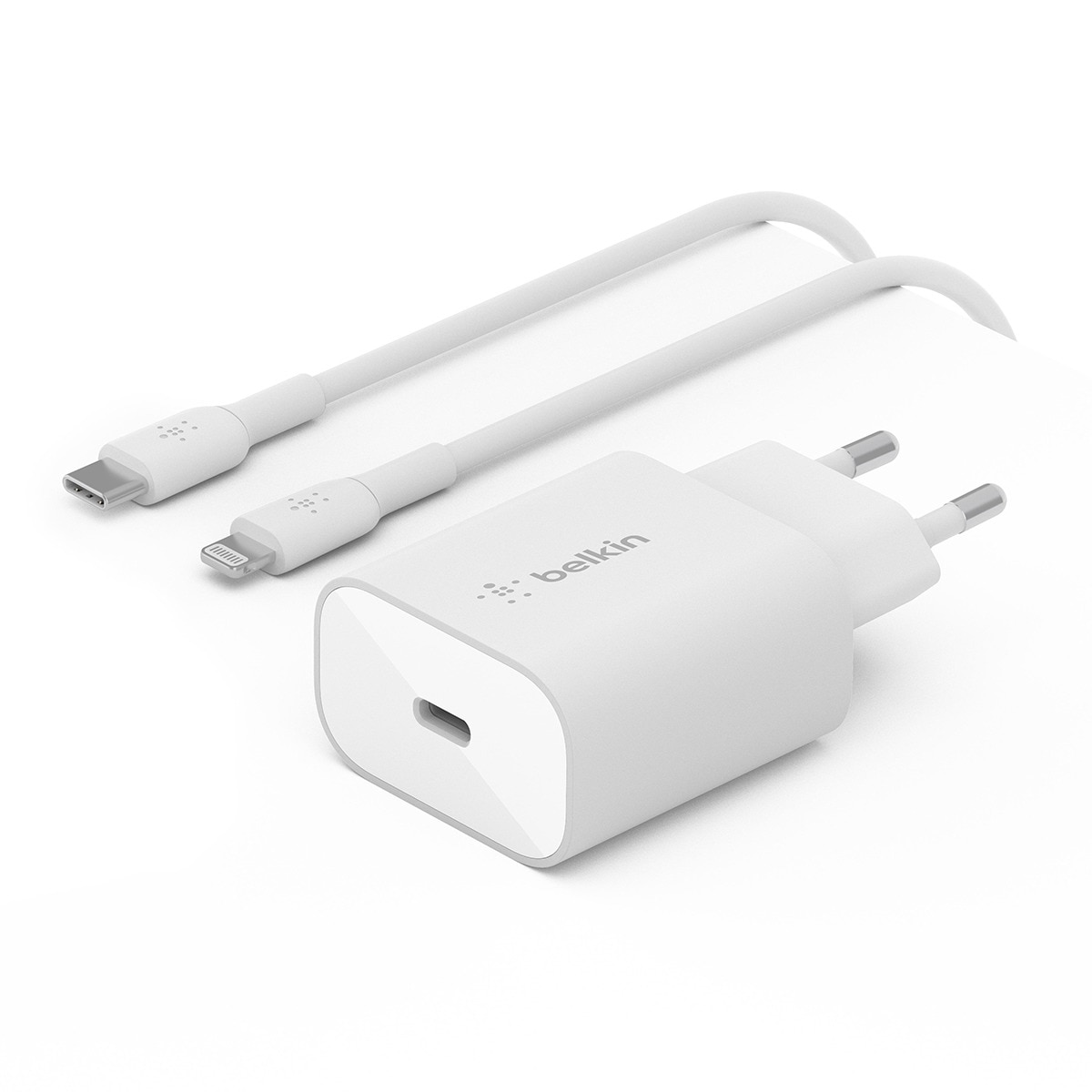 Cargador de pared Belkin USB-C PD 3.0 PPS de 25 W + cable USB-C Blanco-1