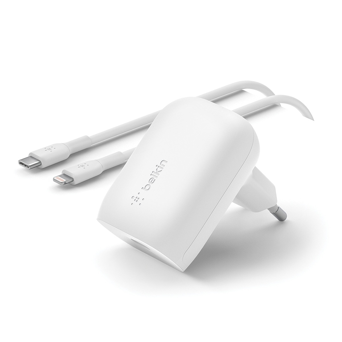 Cargador de pared Belkin USB-C PD 3.0 PPS de 30 W + cable USB-C a USB-C Blanco-1