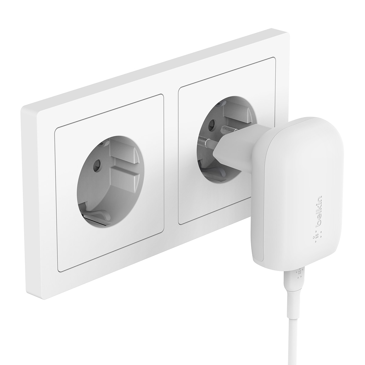Cargador de pared Belkin USB-C PD 3.0 PPS de 30 W + cable USB-C a USB-C Blanco-2