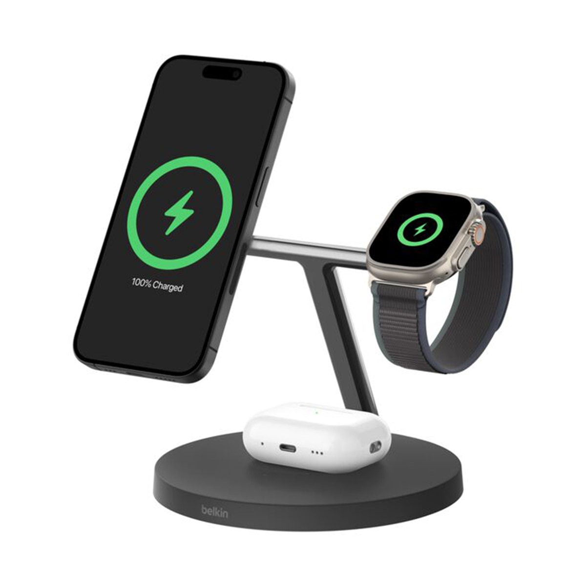 Soporte Belkin de carga inalámbrica 3 en 1 con Qi2 de 15 W Negro-4