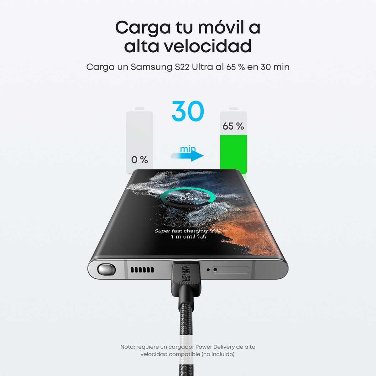 Imagen 2 de Cable Anker 322 Carga Rápida USB-C a USB-C, 1,8m, 60W - Negro Negro